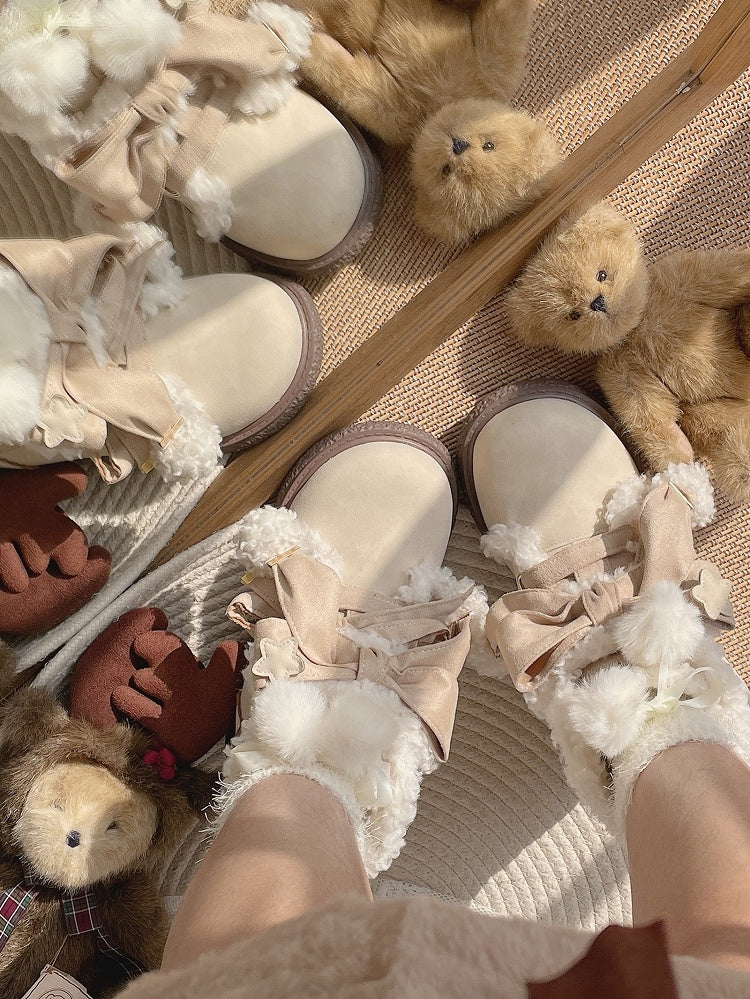 Ankle Beige Lining Lolita Plush Flat 3cm Sole - Boots Sweet