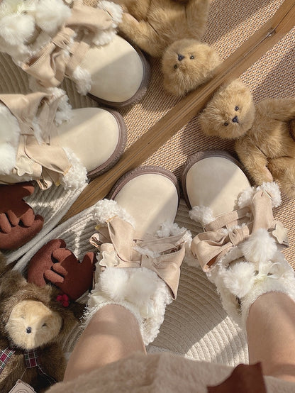 Ankle Beige Lining Lolita Plush Flat 3cm Sole - Boots Sweet