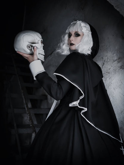 黒と白のクロス刺繍ゴシック修道女ロリータドレス