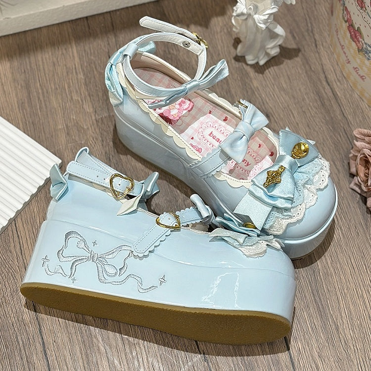 Details Plattformen Löffel Süße Bowknot Blau Lolita Verziert