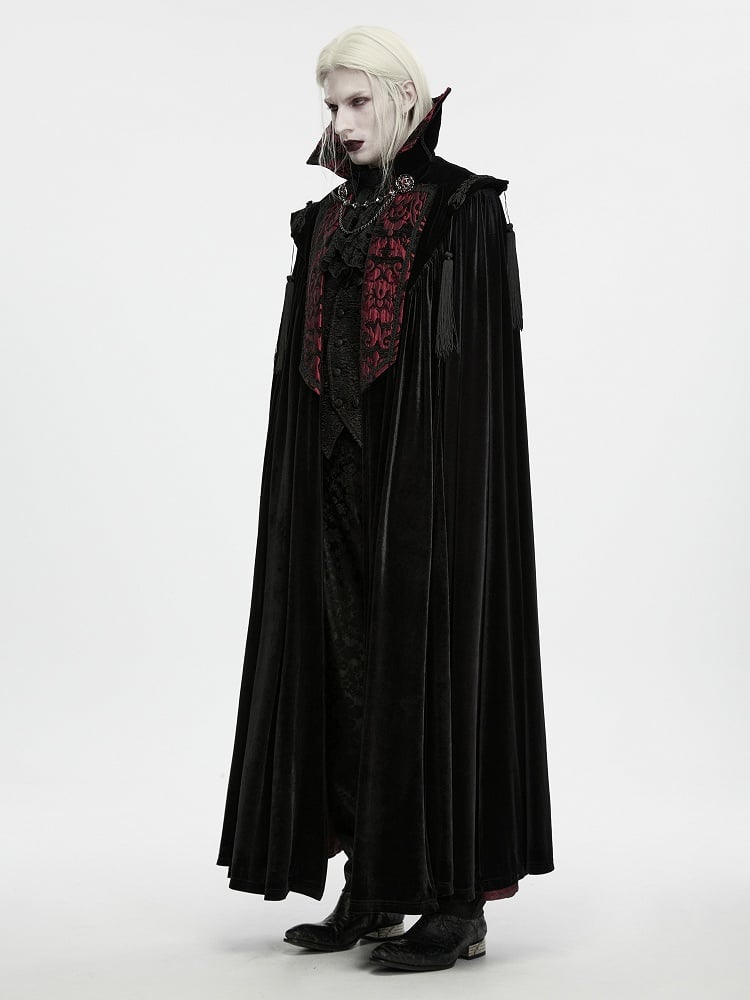 Men's Gothic Vampire Velvet Cloak in Black & Red - Punk Rave