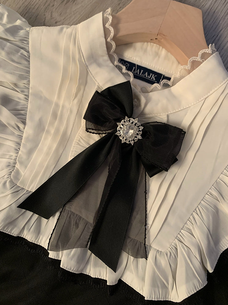 ジライケイ ブラック レースパッチ ショルダー メッシュオーバーレイ ロングスリーブ ドレス