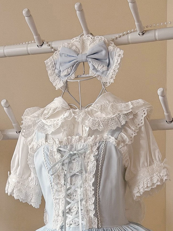 Ruffled Lolita Bow Headband in Pink/Black/Light Blue