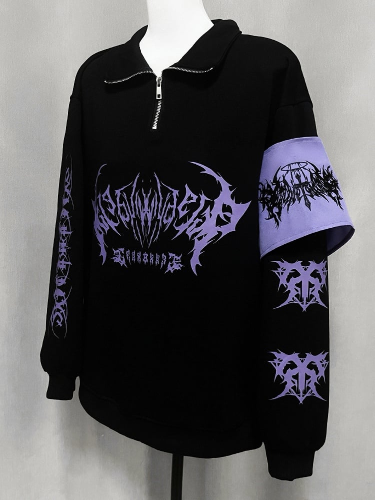 Purple Pullover / Zipper Neckline Sweatshirt Kei Black Red Jirai Gothic with in