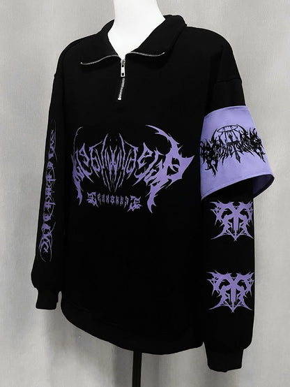 Purple Pullover / Zipper Neckline Sweatshirt Kei Black Red Jirai Gothic with in