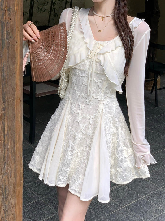 Sheer Apricot Blouse with Ruffled Hem - Qchiwawameme