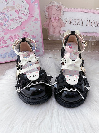 with Cute Flats  - Details in Bow Bear Black Heel 3cm Flat PU