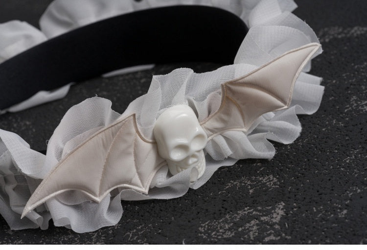 White Gothic Handmade Skeleton Bat Wing Ruffled KC