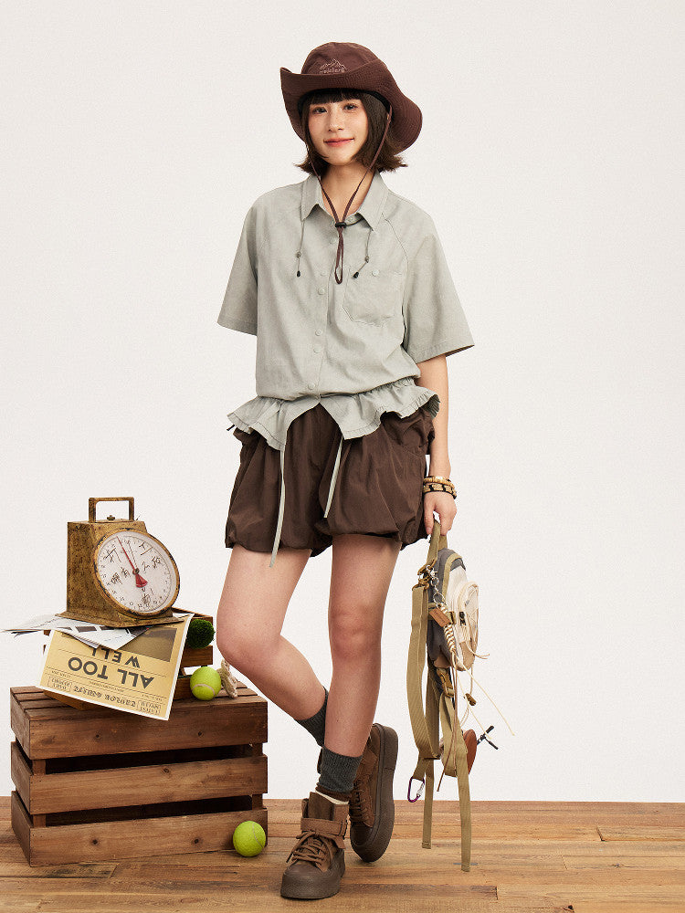 Dusty Green Placket Vintage Button T-Shirt -