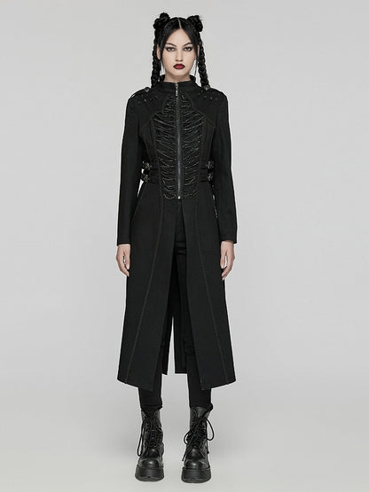 Punk Black Chain Long Denim Jacket