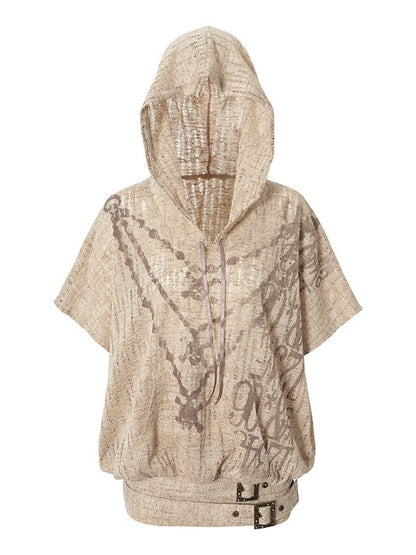 Dusty Pink Distressed Hooded Batwing Knit Top - NO ROMANCE
