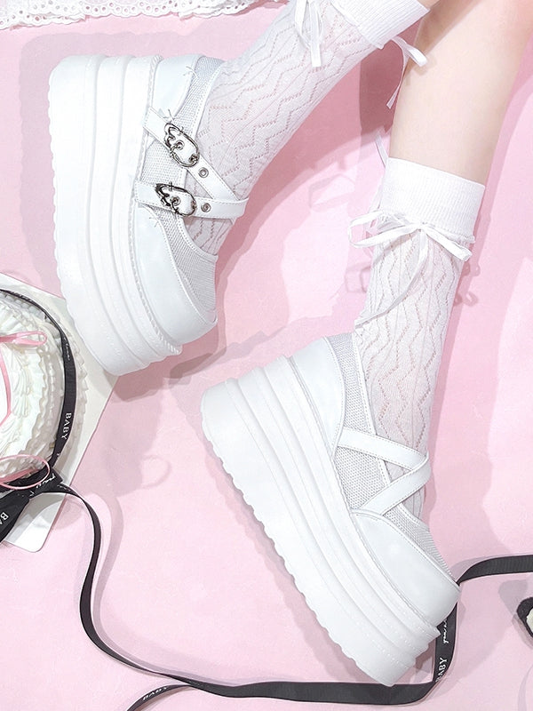 バックル ホワイト クロスウィングデザイン プラットフォーム