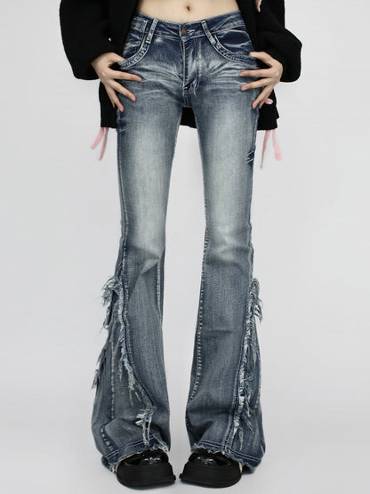 Fit Waist Cuffs- Blue/Black with Slim Raw Flared Vintage Jeans and Low Frayed