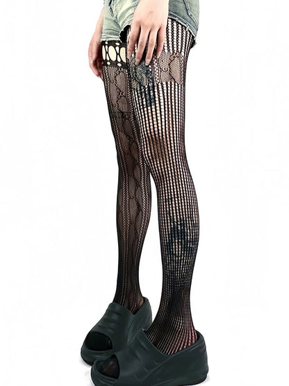 Cutout Options Tights Y2K Fishnet Design 4 Asymmetrical Color