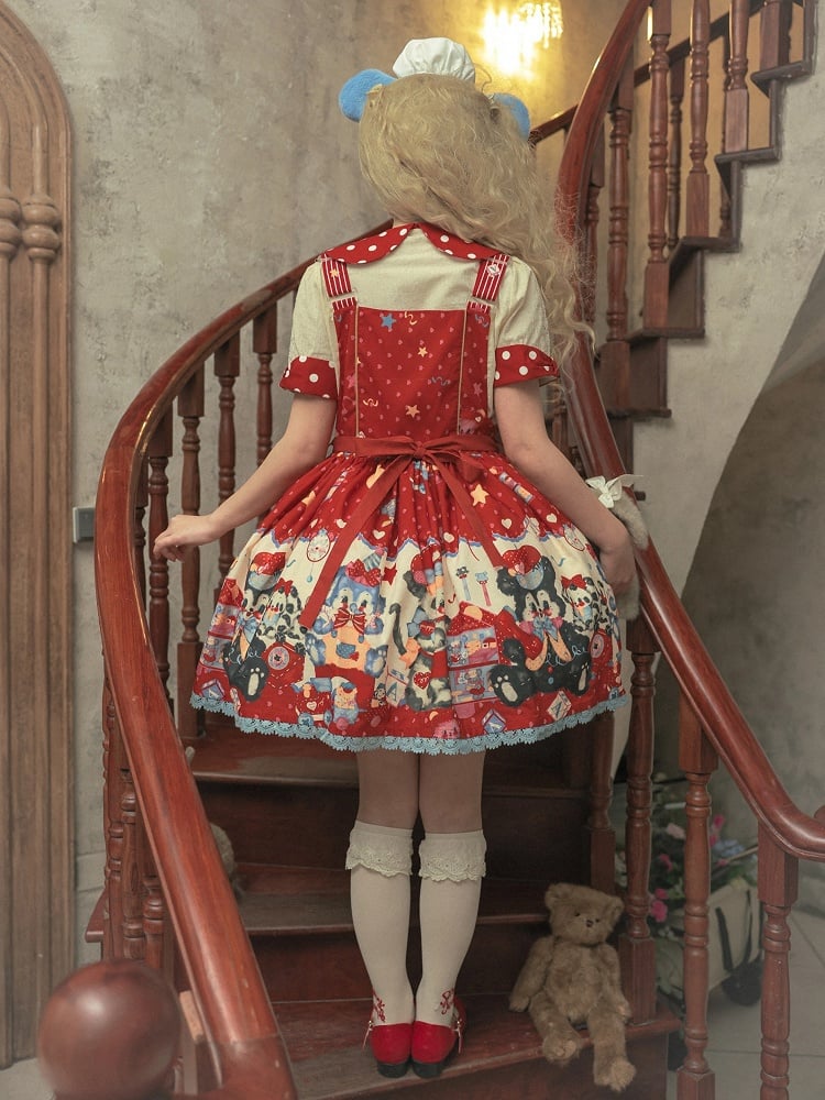 Puppy's Toy House Red Sweet Lolita Overall Dress / Full Set