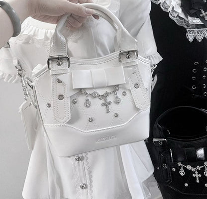 Black/White Chain Jirai Cross PUQuilted Crossbody/Handbagwith Kei Rhinestone
