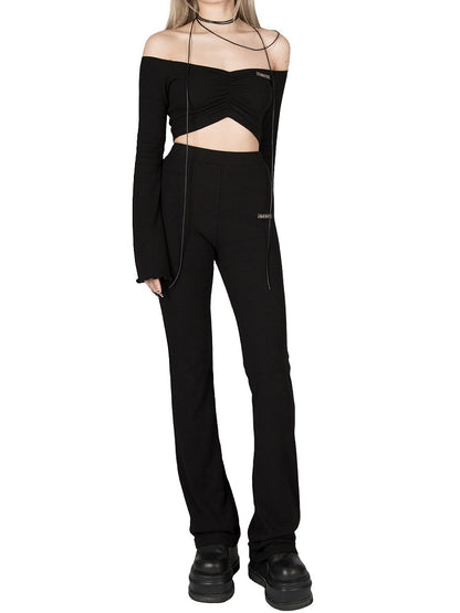 Strickhose Stretchy High-Waist - Ausgestellt Figurschmeichelnd Schwarz