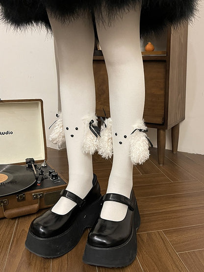 ブラック/ホワイトのスイートパピーイヤーリボンタイツ