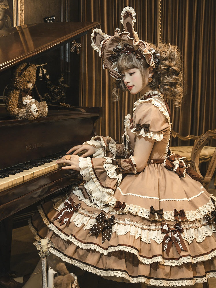 Eine Schleife Rüschen Lolita Sweet Bunny Thema Kleid braun Akzente Stück Prinzessin