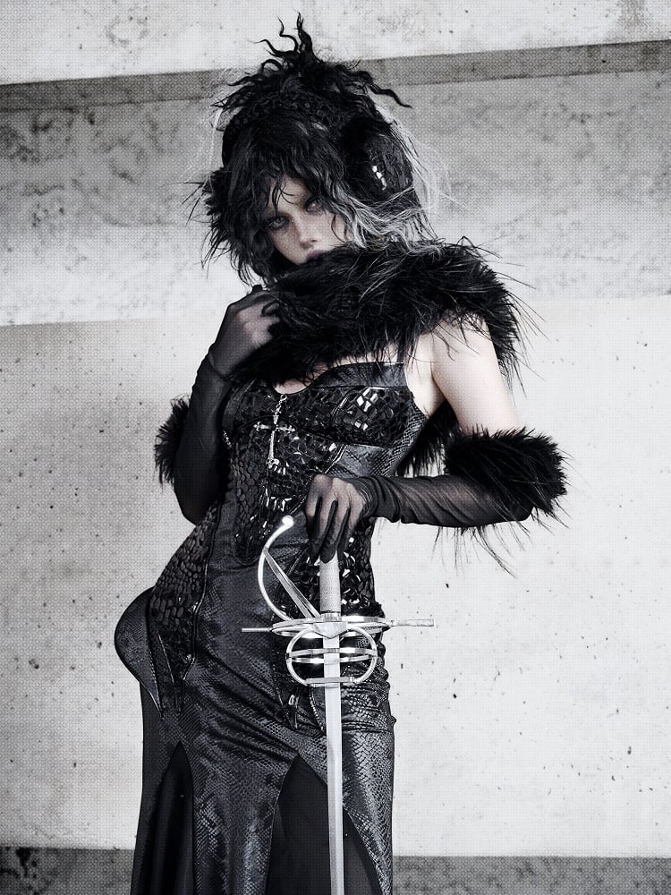 Black Victorian Bustier Bodice Spaghetti Straps Dress Evening Gown Mermaid Dress