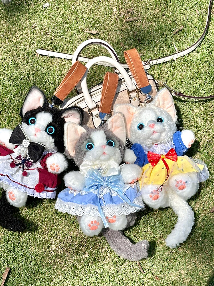 Cute Black/Gray/White with Skirt Yellow Devon Keychain Cat Accent