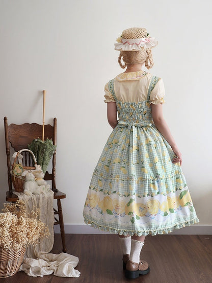 Gingham Print Skirt Dress and Green Lemon Lolita Jumper Chick