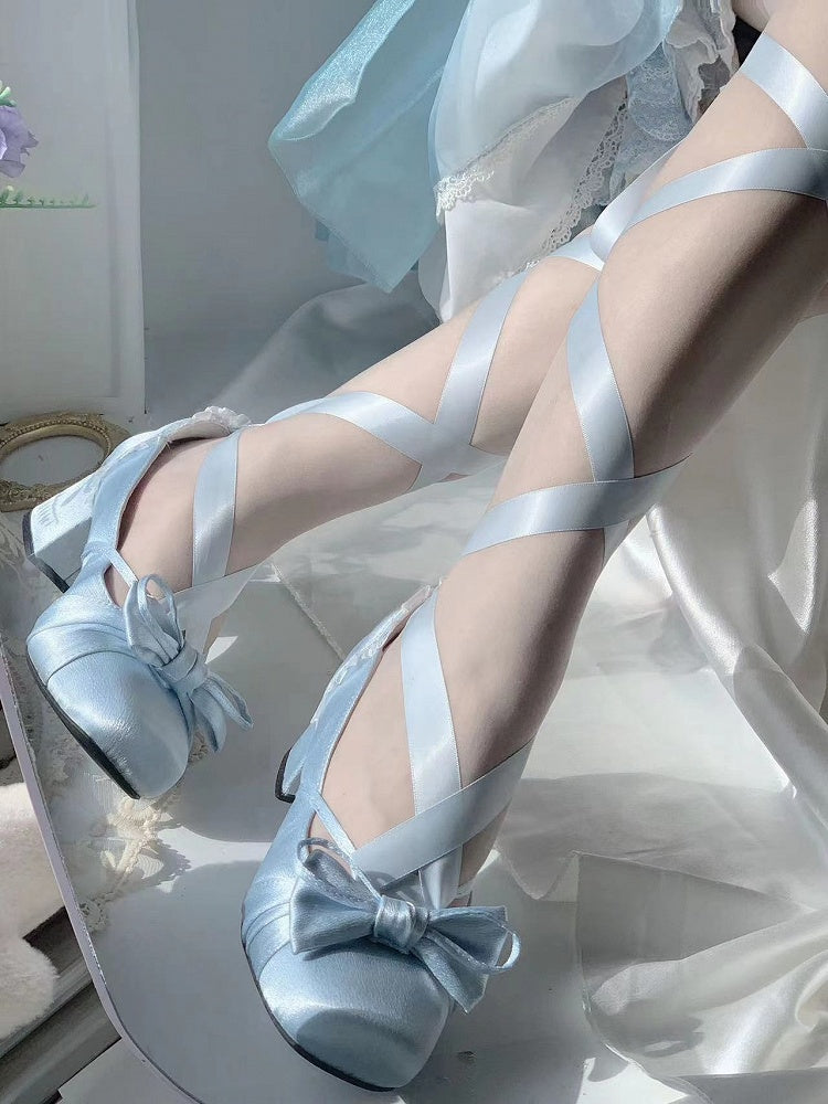 Buckle Ankle With Blue Bow Dual Straps Detachable Top Mary Janes at Elegant