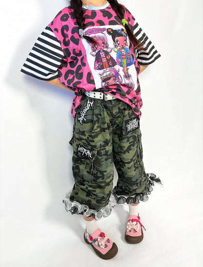 with Cargo Flounce Y2K Cuffs Capris Camouflage Denim