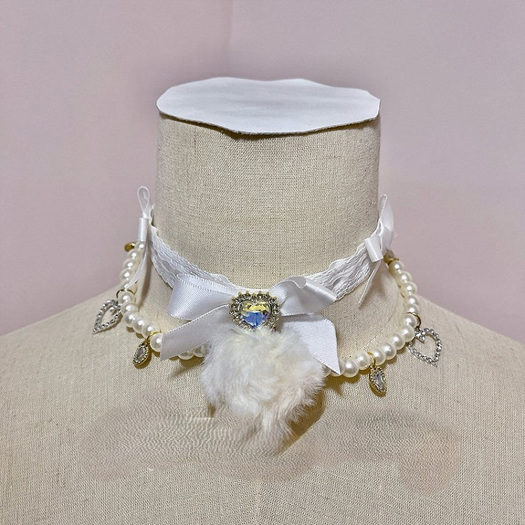 Heart Rhinestone Bow Choker Lace 6 Colors with Pendant
