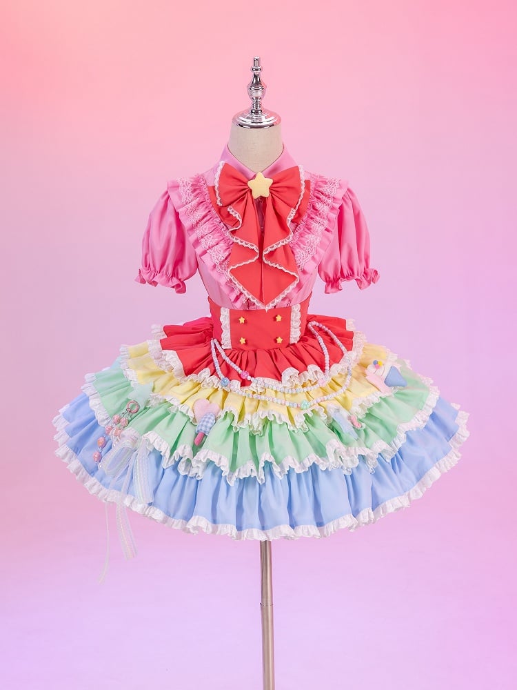 Layered Rainbow Skirt with Sweet Chains & Pins - High Waist - DevilInspired Exclusive Collection