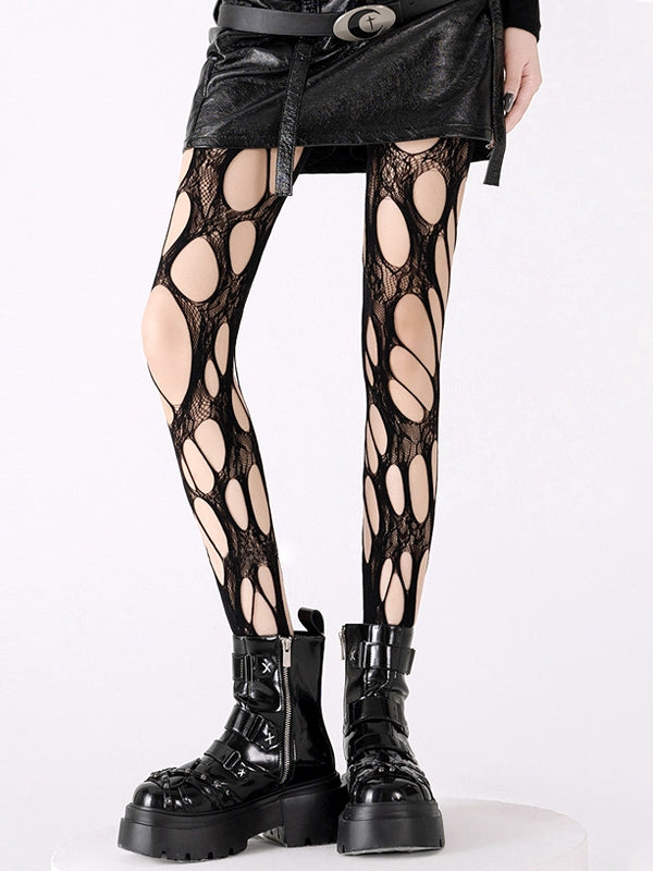 ブラック / ホワイト / グレー / ブラウン カットアウト フィッシュネット タイツ