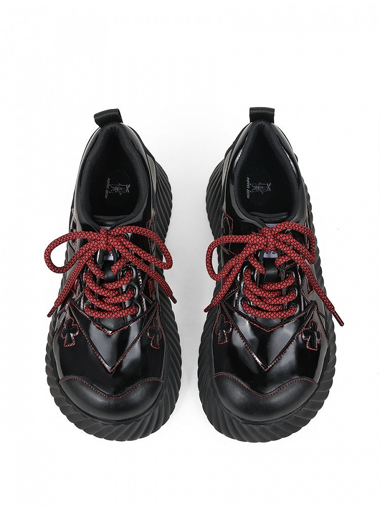 Lace-up Suit Decor Club with Black Shoes Closures Punk Platform Red