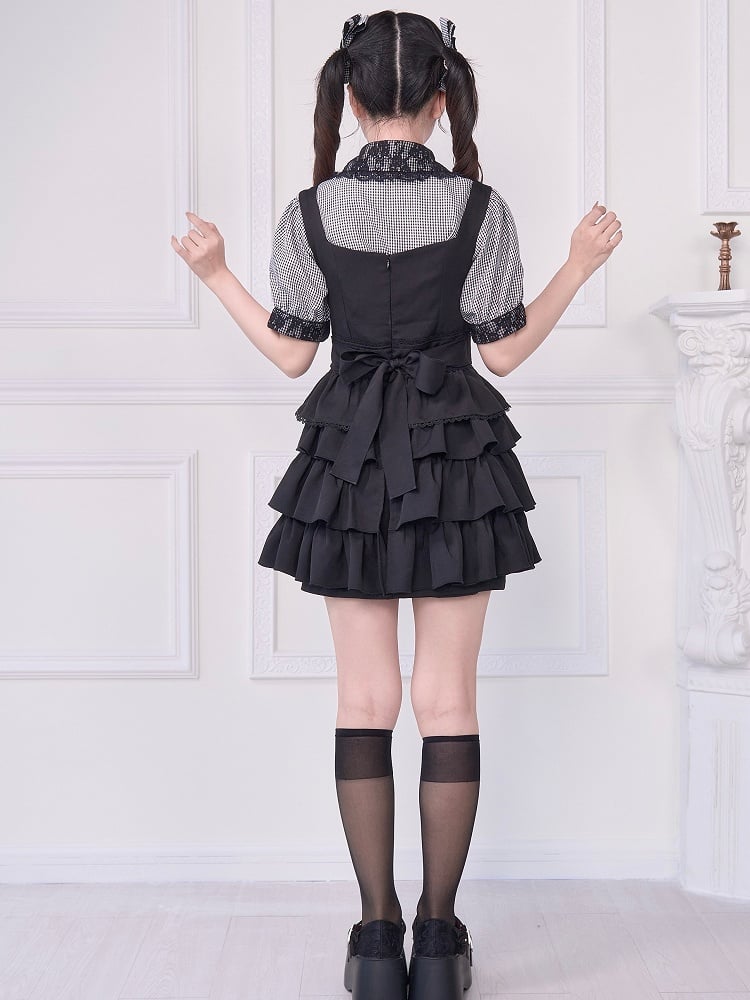 Ties Overall Wear Black 2-Way Back Adjustable Kei Jirai Tiered with Dress