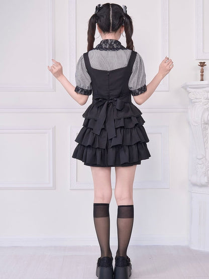 Ties Overall Wear Black 2-Way Back Adjustable Kei Jirai Tiered with Dress