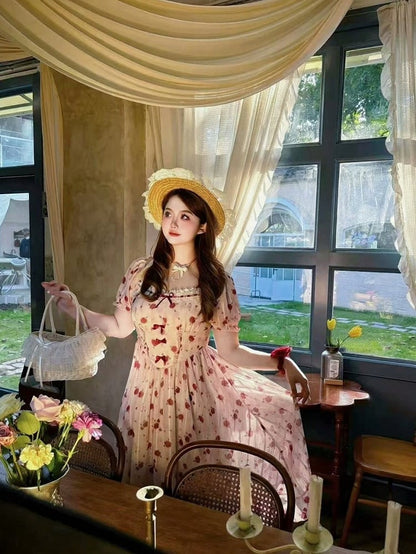 Plus Size Sweet Rose Print Maxi Dress with Lace & Bow - Hard Candy
