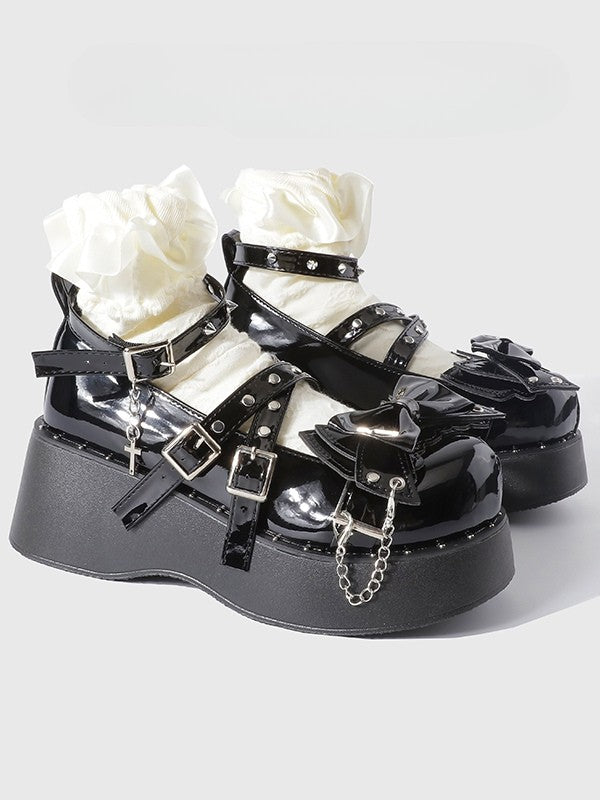 Mary Janes Bow - at Platform Black Top Gothic