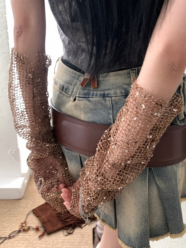 Ärmel Fischnetz Punk Kreuz Charm Braun Ödland