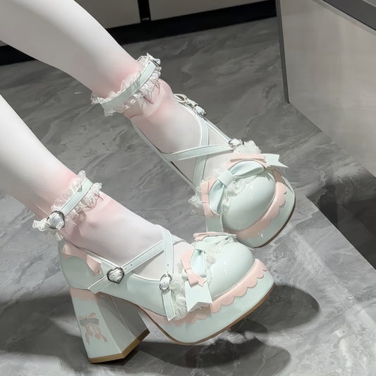 Lolita Bow Round-Toe Platform Heels – Sweet Kawaii Style Up to EU 42