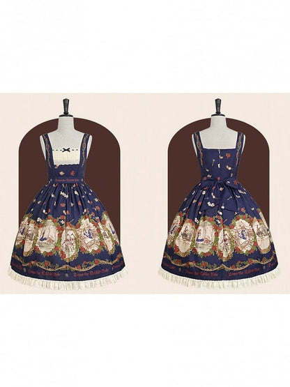 Wonderland Alice Floral Print Dark Blue Lolita JSK Lace - Stars Fall on the Foggy Island