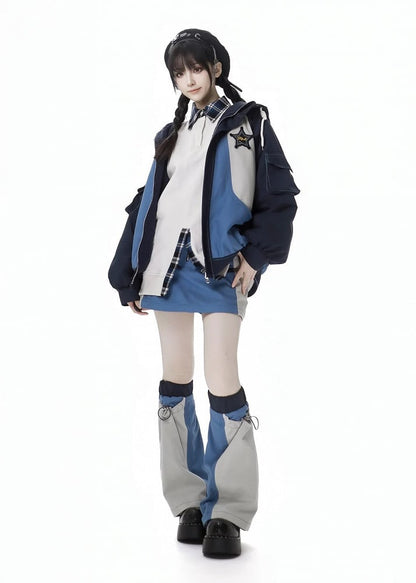 Blaue Jacke mit Colorblock-Stern-Applikation