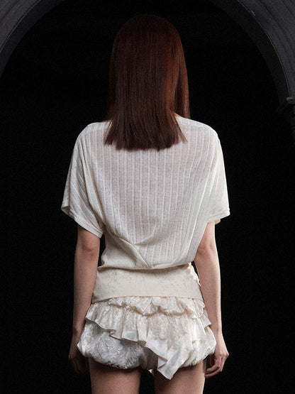 Punk with Semi-Sheer Apricot Top Off-Shoulder Prints Ruched