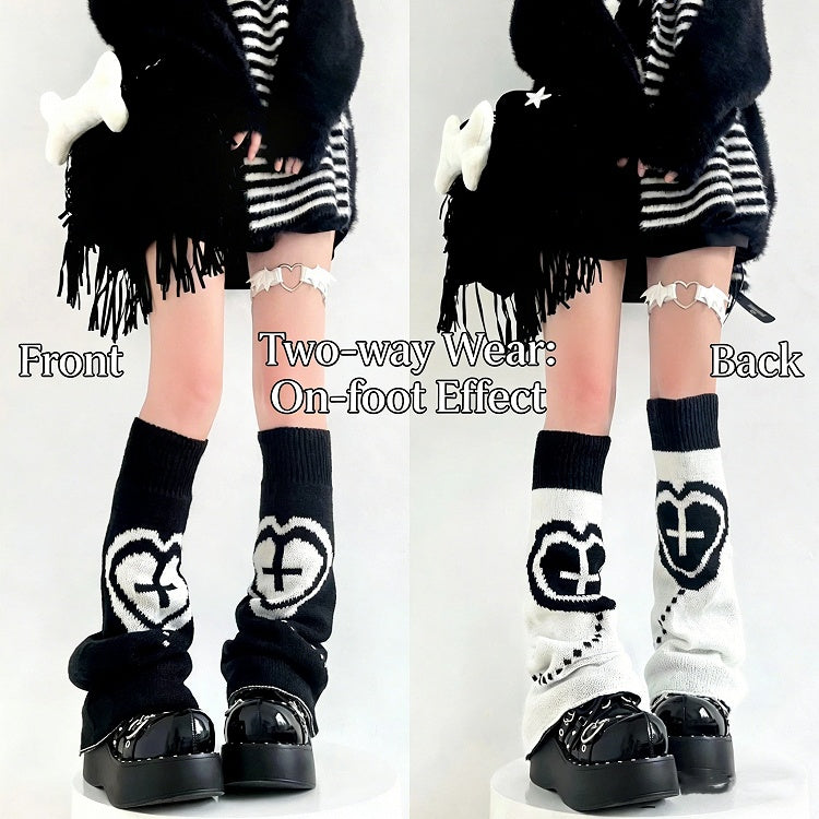 Reversible Two-Way Cable Knit Leg Warmers Kawaii - Two Bear Pink