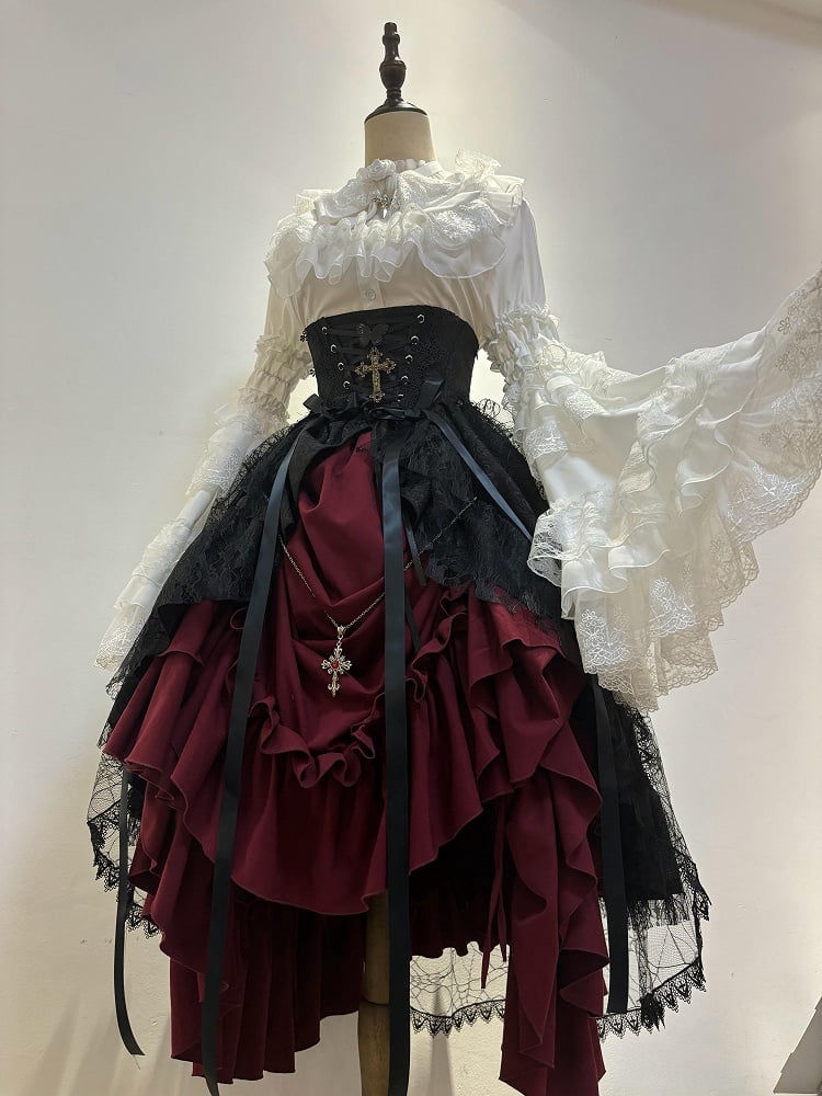 Gothic Red Skirt Lolita Drawstring Under