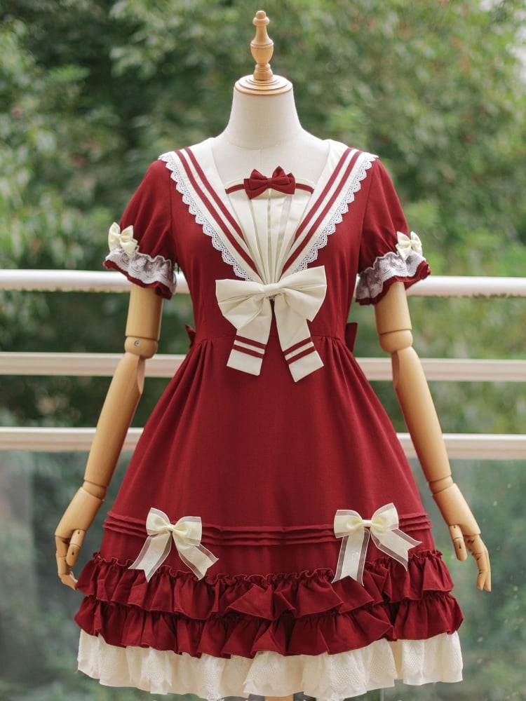 プラスサイズ対応セーラーカラーのスイートワンピース