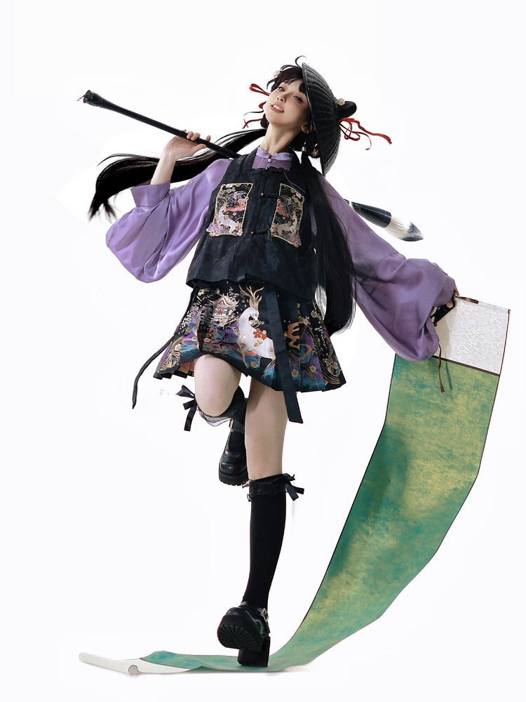 Hanfu Lolita Set: Shirt, Vest, and Embroidered Skirt - Zao Jing Ji