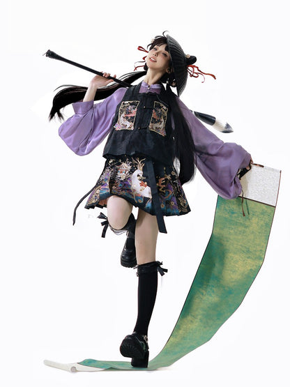 Hanfu Lolita Set: Shirt, Vest, and Embroidered Skirt - Zao Jing Ji