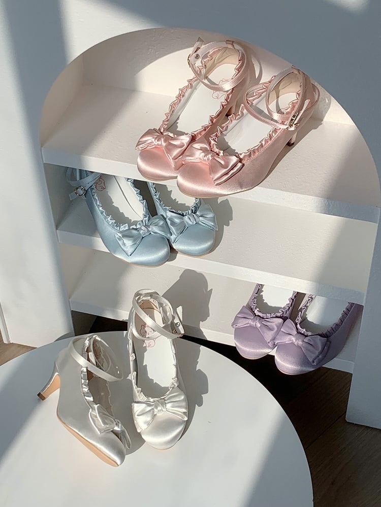 with Satin Fasteners Jane Purple Ankle Shoes Mary Removable Top Mid-heel at Bow