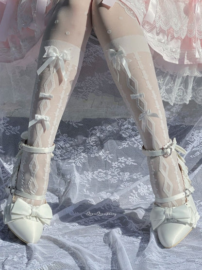 Sophisticated Pumps Bow - Heel with White Details Accents Design Lolita Shaped Ruffle Uniquely