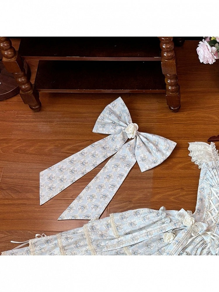 Blue Floral Print Bow Train - Loli Cat