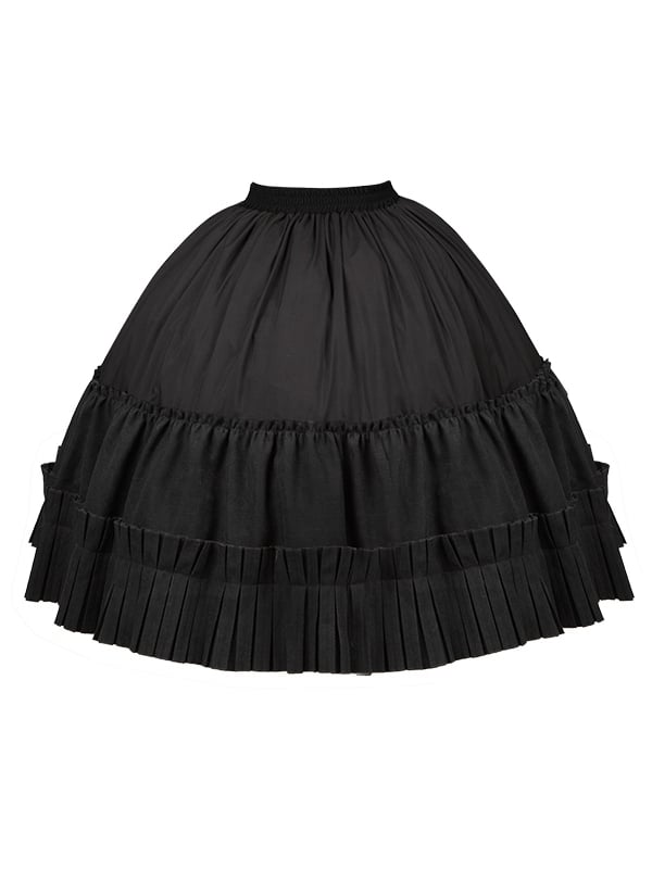 ブラック ゴムウエスト アンダースカート ボックスプリーツ ヘムラインスカート